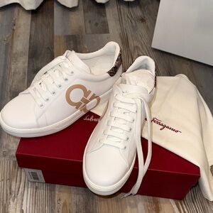 Salvatore Ferragamo White Sneakers with Gold Accent